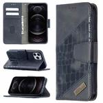 For iPhone 12 / 12 Pro Matching Color Crocodile Texture Horizontal Flip PU Leather Case with Wallet & Holder & Card Slots(Black)
