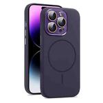 For iPhone 14 Pro AG Fine Hole Liquid Silicone MagSafe Magnetic Phone Case(Dark Purple)