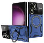 For Samsung Galaxy S25 Ultra 5G Large Window MagSafe Holder Phone Case(Blue)