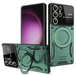 For Samsung Galaxy S25 Ultra 5G Large Window MagSafe Holder Phone Case(Green)