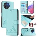 For Doogee Note 59 5G / Note 59 Pro Cat Rat Embossed Pattern RFID Leather Phone Case with Lanyard(Mint Green)