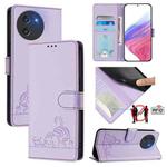For Doogee Note 59 5G / Note 59 Pro Cat Rat Embossed Pattern RFID Leather Phone Case with Lanyard(Purple)