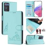 For Doogee N60 Pro Cat Rat Embossed Pattern RFID Leather Phone Case with Lanyard(Mint Green)