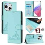 For Sharp Aquos Sense9 Cat Rat Embossed Pattern RFID Leather Phone Case with Lanyard(Mint Green)