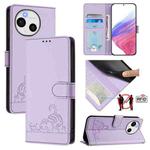 For Sharp Aquos Sense9 Cat Rat Embossed Pattern RFID Leather Phone Case with Lanyard(Purple)