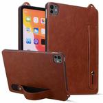 For iPad Pro 11 2024 TPU Leather Back Tablet Case with Wristband(Brown)