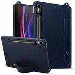 For Samsung Galaxy Tab S10 / S9 / S8 / S7 TPU Leather Back Tablet Case with Wristband(Dark Blue)