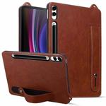 For Samsung Galaxy Tab S10 Ultra / S9 Ultra TPU Leather Back Tablet Case with Wristband(Brown)