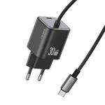 USAMS CC264 30W GaN Mini Type-C / USB-C Dual Port Fast Charger with Cable, EU Plug(Black)