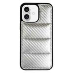 For iPhone 16 Carbon Fiber Texture Down Jacket Phone Case(Silver)