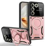 For vivo V27 / V27 Pro Global Large Window MagSafe Holder Phone Case(Rose Gold)