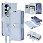 For Samsung Galaxy S25 5G DUX DUCIS Lawa Series 2 in 1 Wallet Zipper Detachable MagSafe Phone Case with Lanyard(Light Blue)