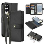 For Samsung Galaxy S25 Edge 5G DUX DUCIS Lawa Series 2 in 1 Wallet Zipper Detachable MagSafe Phone Case with Lanyard(Black)