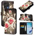 For Doogee N55 Plus Colored Drawing Pattern Plain Weave Leather Phone Case(Roses On Black)