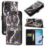 For Cubot A10 Colored Drawing Pattern Plain Weave Leather Phone Case(Black And White Tiger)