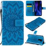 For Xiaomi Redmi 9 Sun Embossing Pattern Horizontal Flip Leather Case with Card Slot & Holder & Wallet & Lanyard(Blue)