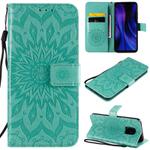For Xiaomi Redmi 10X 5G / 10X Pro 5G Sun Embossing Pattern Horizontal Flip Leather Case with Card Slot & Holder & Wallet & Lanyard(Green)