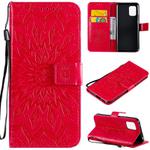 For Xiaomi Mi 10 Lite 5G Sun Embossing Pattern Horizontal Flip Leather Case with Card Slot & Holder & Wallet & Lanyard(Red)