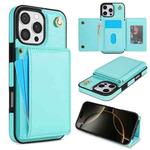 For iPhone 16 Pro Three Fold Card Bag Phone Case with Long Lanyard(Mint)