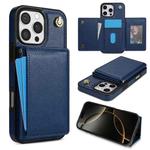 For iPhone 16 Pro Max Three Fold Card Bag Phone Case with Long Lanyard(Blue)