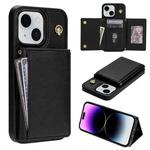 For iPhone 15 Three Fold Card Bag Phone Case with Long Lanyard(Black)