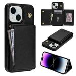 For iPhone 14 Three Fold Card Bag Phone Case with Long Lanyard(Black)