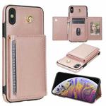 For iPhone X / XS Three Fold Card Bag Phone Case with Long Lanyard(Rose Gold)