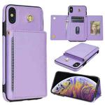 For iPhone X / XS Three Fold Card Bag Phone Case with Long Lanyard(Purple)