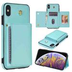 For iPhone XS Max Three Fold Card Bag Phone Case with Long Lanyard(Mint)