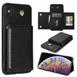 For iPhone XS Max Three Fold Card Bag Phone Case with Long Lanyard(Black)