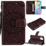 For iPhone 12 mini Pressed Printing Sunflower Pattern Horizontal Flip PU Leather Case Holder & Card Slots & Wallet & Lanyard(Brown)