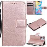 For iPhone 12 mini Pressed Printing Sunflower Pattern Horizontal Flip PU Leather Case Holder & Card Slots & Wallet & Lanyard(Rose Gold)