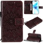 For iPhone 12 / 12 Pro Pressed Printing Sunflower Pattern Horizontal Flip PU Leather Case Holder & Card Slots & Wallet & Lanyard(Brown)