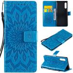 For LG G9 Pressed Printing Sunflower Pattern Horizontal Flip PU Leather Case Holder & Card Slots & Wallet & Lanyard(Blue)