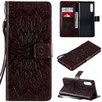 For LG G9 Pressed Printing Sunflower Pattern Horizontal Flip PU Leather Case Holder & Card Slots & Wallet & Lanyard(Brown)