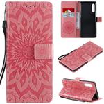 For LG G9 Pressed Printing Sunflower Pattern Horizontal Flip PU Leather Case Holder & Card Slots & Wallet & Lanyard(Pink)