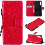 For LG G9 Pressed Printing Sunflower Pattern Horizontal Flip PU Leather Case Holder & Card Slots & Wallet & Lanyard(Red)