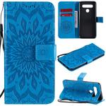 For LG K41S & K51S Pressed Printing Sunflower Pattern Horizontal Flip PU Leather Case Holder & Card Slots & Wallet & Lanyard(Blue)