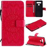 For LG K41S & K51S Pressed Printing Sunflower Pattern Horizontal Flip PU Leather Case Holder & Card Slots & Wallet & Lanyard(Red)