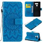 For LG K50S Pressed Printing Sunflower Pattern Horizontal Flip PU Leather Case Holder & Card Slots & Wallet & Lanyard(Blue)