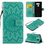 For LG K50S Pressed Printing Sunflower Pattern Horizontal Flip PU Leather Case Holder & Card Slots & Wallet & Lanyard(Green)
