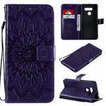 For LG K50S Pressed Printing Sunflower Pattern Horizontal Flip PU Leather Case Holder & Card Slots & Wallet & Lanyard(Purple)