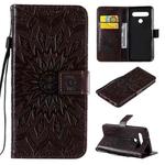 For LG K61 Pressed Printing Sunflower Pattern Horizontal Flip PU Leather Case Holder & Card Slots & Wallet & Lanyard(Brown)