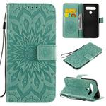 For LG K61 Pressed Printing Sunflower Pattern Horizontal Flip PU Leather Case Holder & Card Slots & Wallet & Lanyard(Green)