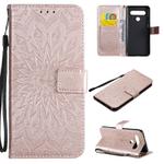For LG K61 Pressed Printing Sunflower Pattern Horizontal Flip PU Leather Case Holder & Card Slots & Wallet & Lanyard(Rose Gold)