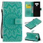 For LG Stylo 6 Pressed Printing Sunflower Pattern Horizontal Flip PU Leather Case Holder & Card Slots & Wallet & Lanyard(Green)