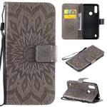 For Motorola Moto E6s (2020) Pressed Printing Sunflower Pattern Horizontal Flip PU Leather Case Holder & Card Slots & Wallet & Lanyard(Grey)