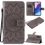 For Huawei Enjoy Z Pressed Printing Sunflower Pattern Horizontal Flip PU Leather Case Holder & Card Slots & Wallet & Lanyard(Grey)