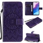 For Huawei Enjoy Z Pressed Printing Sunflower Pattern Horizontal Flip PU Leather Case Holder & Card Slots & Wallet & Lanyard(Purple)