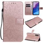 For Huawei Enjoy Z Pressed Printing Sunflower Pattern Horizontal Flip PU Leather Case Holder & Card Slots & Wallet & Lanyard(Rose Gold)